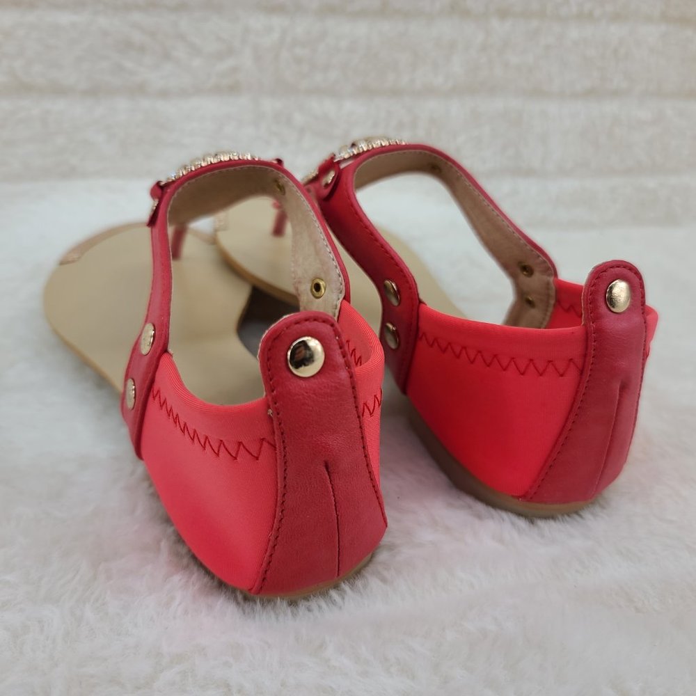 Red Summer Sandals With Rhinestone Toe Strap - Picture 7 of 7